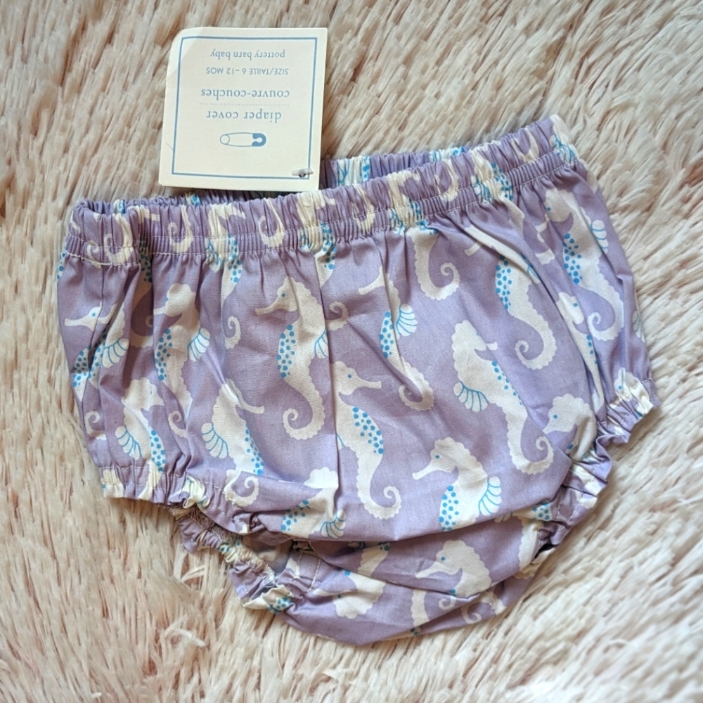 NWT Pottery Barn Kids 6-12 months Diaper Cover Seahorses White/Lilac